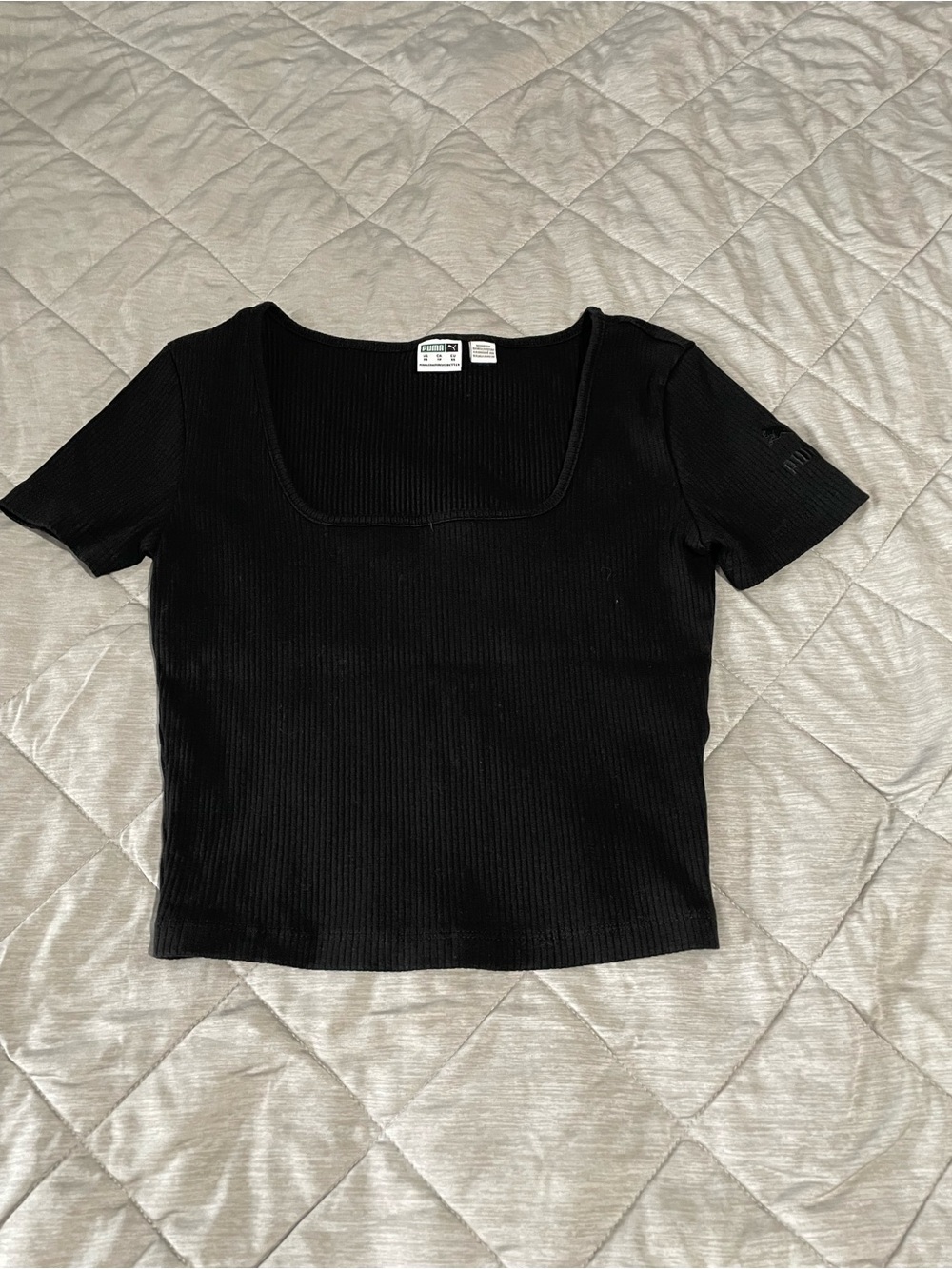 Puma Black Ribbed Square-Neck Crop Top